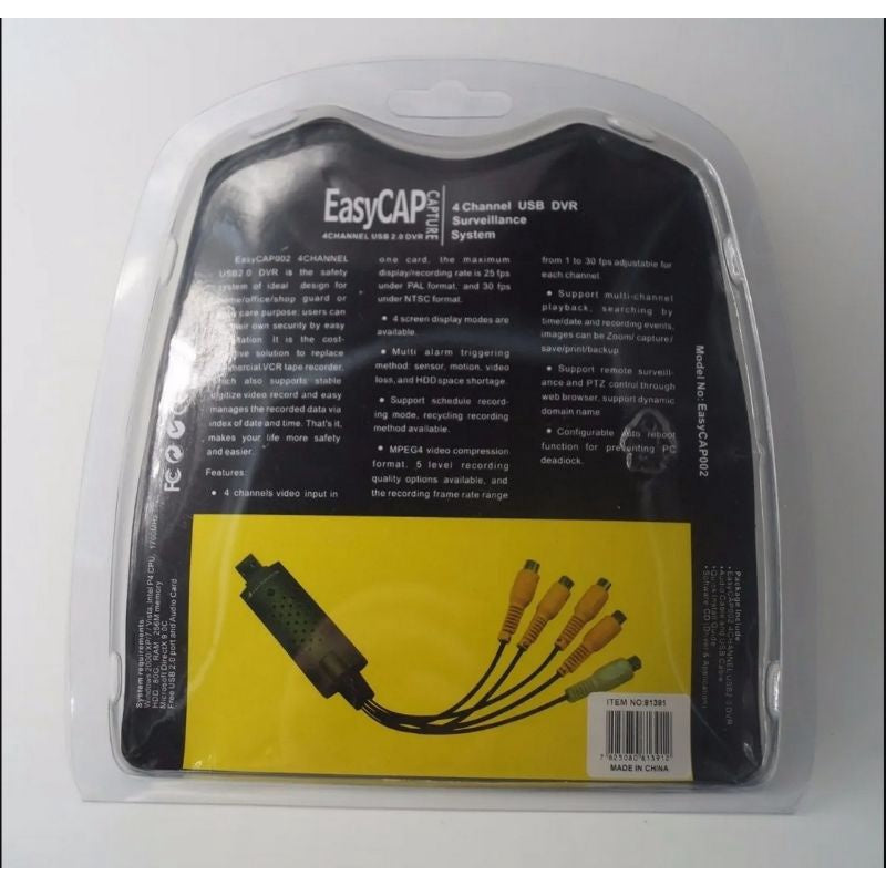 Placa De Captura 4 Canais Usb 2.0 Dvr Sistema De Segurança