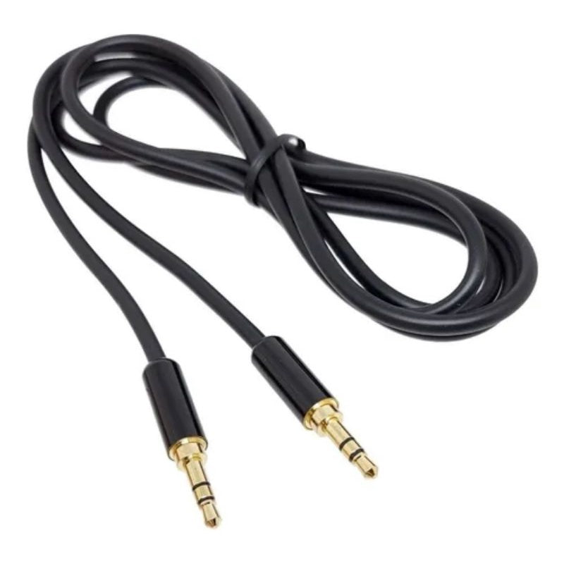 Cabo Auxiliar P2 Stereo Plug Dourado 1,2m Preto Para Player