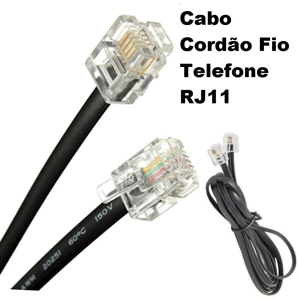 Cabo Cordão Fio Telefone Rj11 Com 1M Pronto Uso Conectores