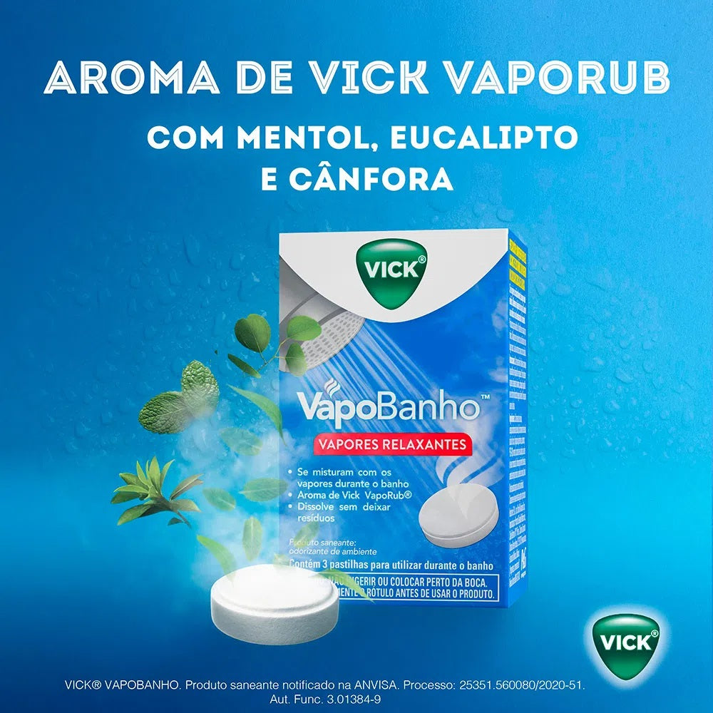 Vick Vapobanho 3 Pastilhas Vapores De Banho Spa Relaxante