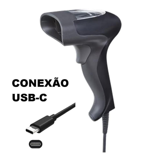 Scanner Leitor Código Barras Barcode Fio E Conector Usb-C