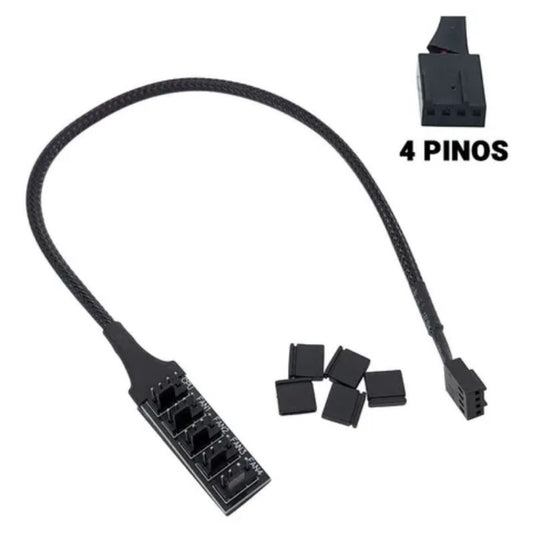 Cabo Multi Fan Para 5 Coolers 3 E 4 Pinos Pwm Adaptador Hub S