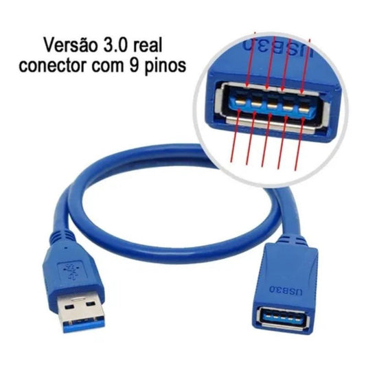 Cabo Extensor Usb 3.0 Curto 30 Cm Para Note Pc Hd Com Nf