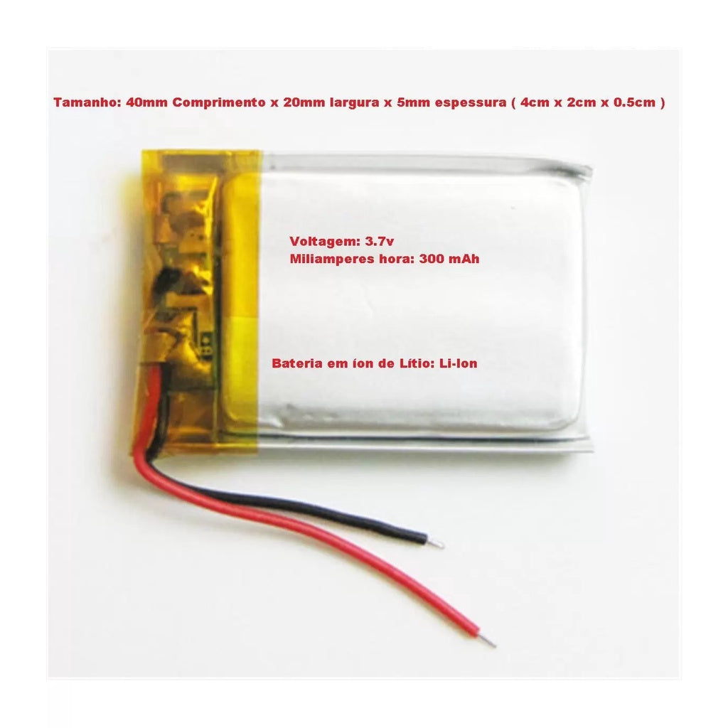 1x Battery 3.7v 300mah 2 wire rechargeable universal flat li-ion lithium