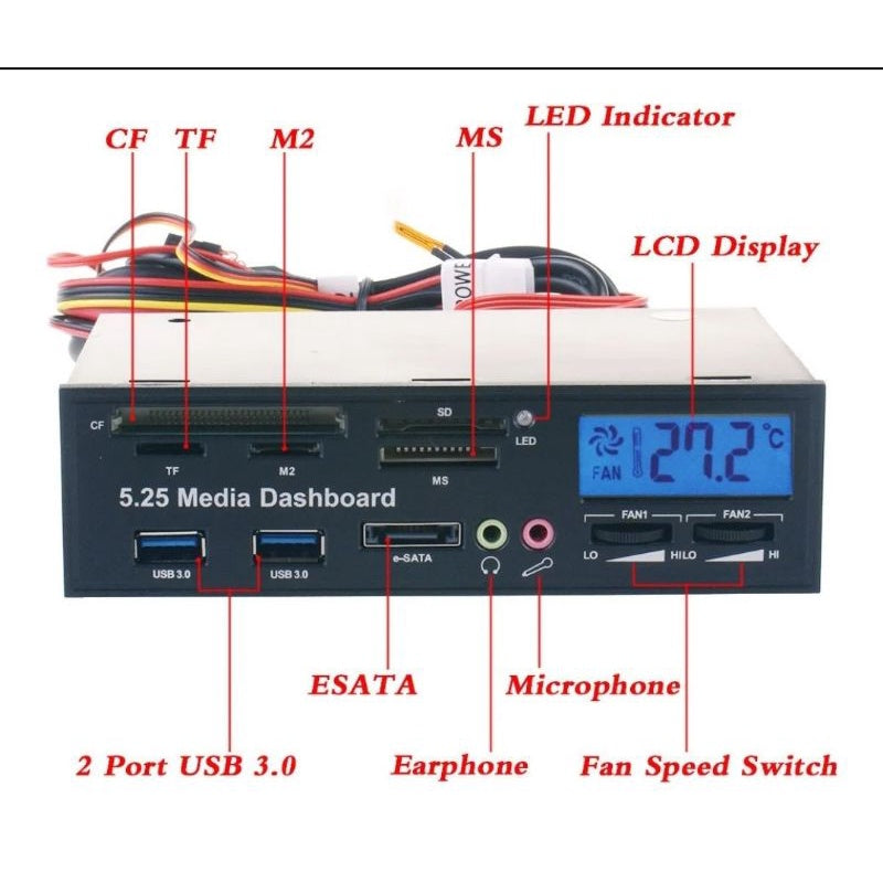 Painel De Mídia 5.25 Usb 3.0 E-sata All-in-1 Pc