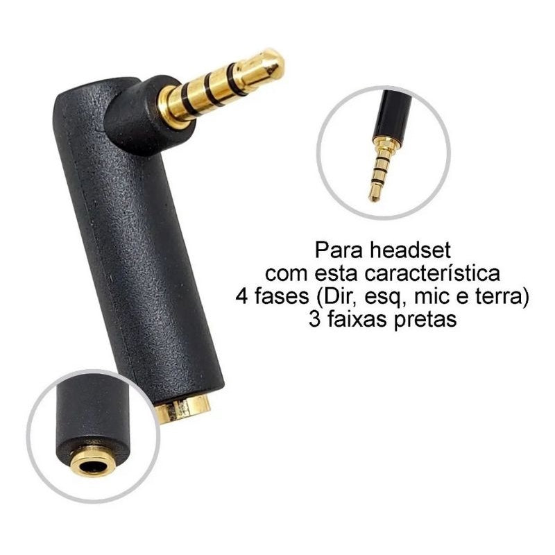 Adaptador 90° P Conector P3 Fone Headset 4 Vias No Controle