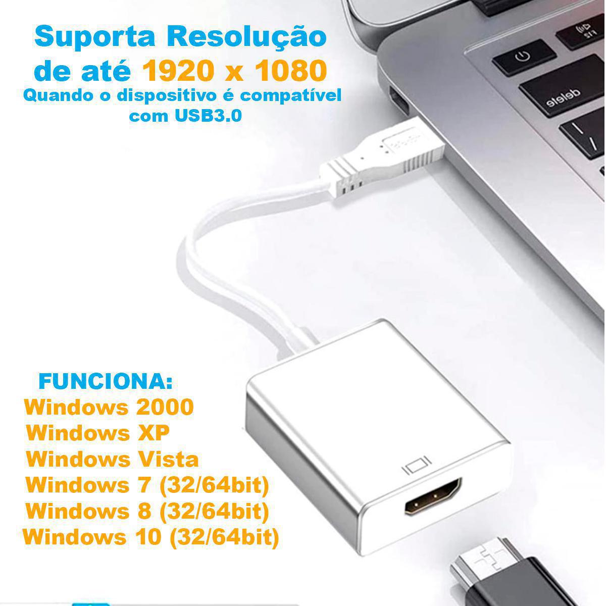 Cabo Adaptador Conversor Usb Hdmi 1080P Placa Multi Telas
